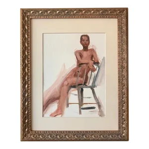 Vintage Original Oil Painting a Seated Nude Woman by Harry Barton