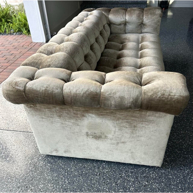Pair of Velvet Tufted Sofas For Sale - Image 9 of 9