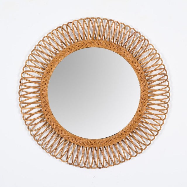 Mid-Century Italian Bamboo and Wicker Round Mirror by Franco Albini, 1960s For Sale - Image 9 of 13