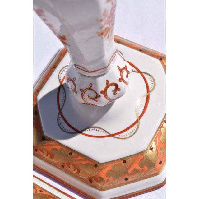 Pair of Italian Porcelain Candlesticks, Iron-Red and Gilt For Sale - Image 12 of 13