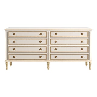 Italian Louis XVI Double Dresser in White With 24k Gold Leaf Accents For Sale