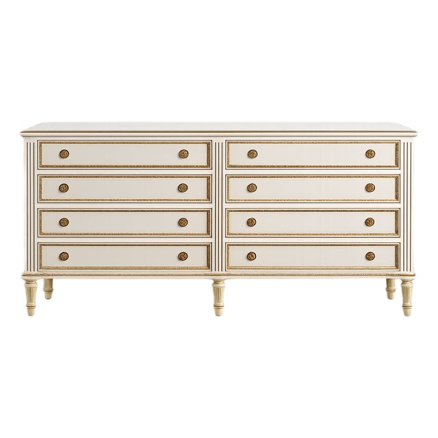 Italian Louis XVI Double Dresser in White With 24k Gold Leaf Accents For Sale