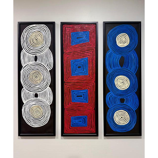 Textile Triptych Australian Aboriginal Paintings Tingari Ronnie Tjampitjinpa For Sale - Image 7 of 18