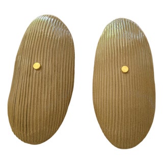 Pair of Durga Sconces, Ceramic, Glazes, Brass & Lighting Components For Sale