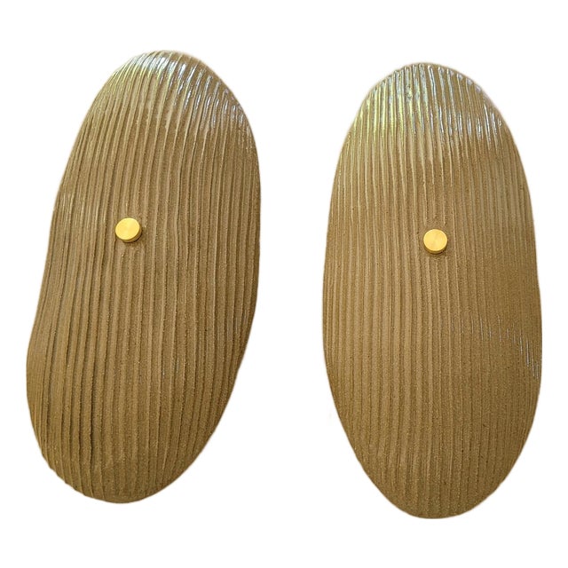 Pair of Durga Sconces, Ceramic, Glazes, Brass & Lighting Components For Sale