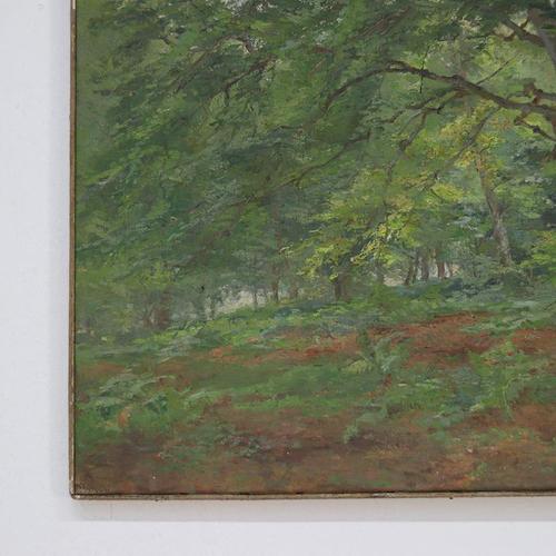 Rustic Antique Oil on Canvas Painting Green Country Forest For Sale - Image 3 of 8