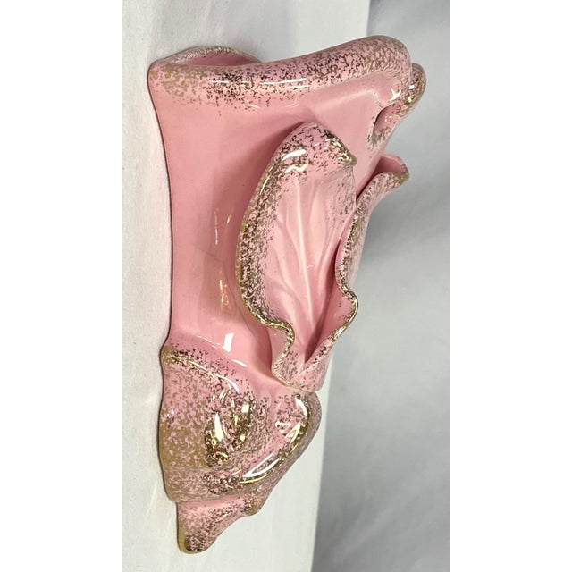 Wonderful original ceramic wall pocket by California Originals. It has a great pink glazed finish with gold speckled...