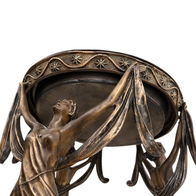 Metal Italian Art Nouveau Bronze Pedestal Side Tables with Dancers, 1920s, Set of 2 For Sale - Image 7 of 9