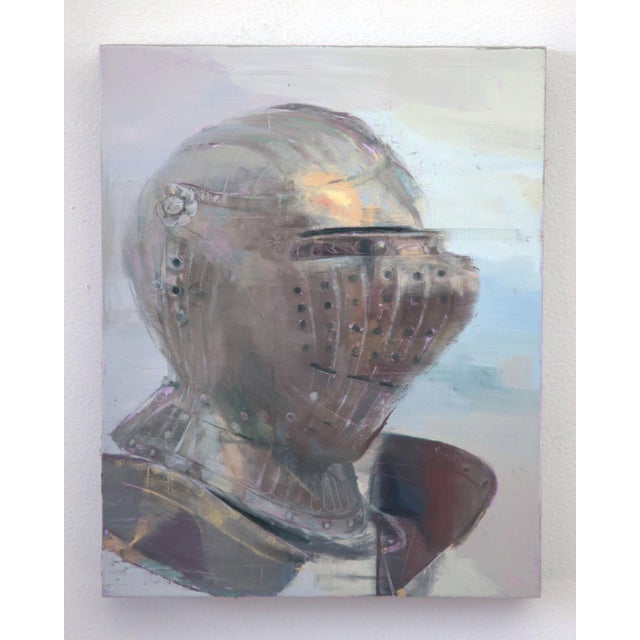 Pearly Shell features a stylized depiction of a knight's helmet, rendered in a soft, muted palette that evokes a sense of...
