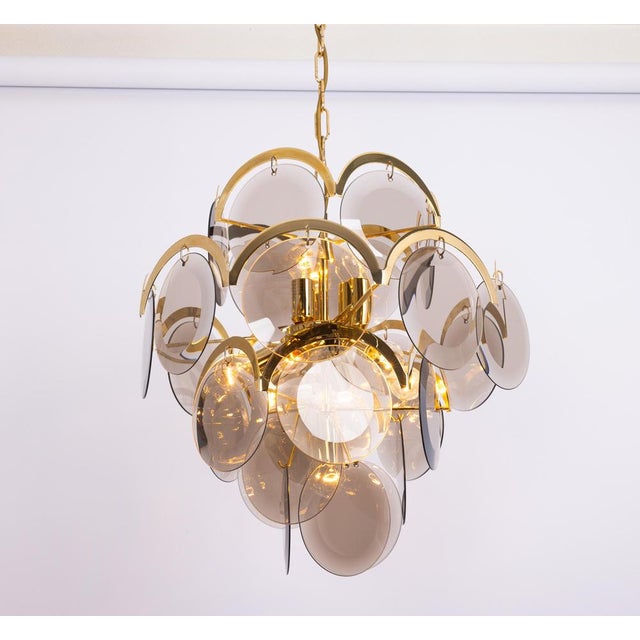 Metal Smoked Glass Disc Chandelier from Vistosi, Italy, 1960s For Sale - Image 7 of 13