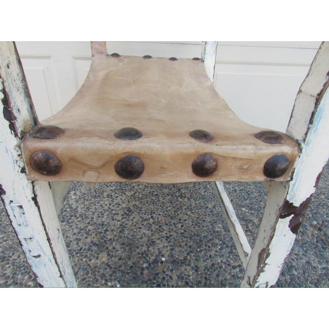 Wood Rustic Antique Painted Spanish Armchair For Sale - Image 7 of 18