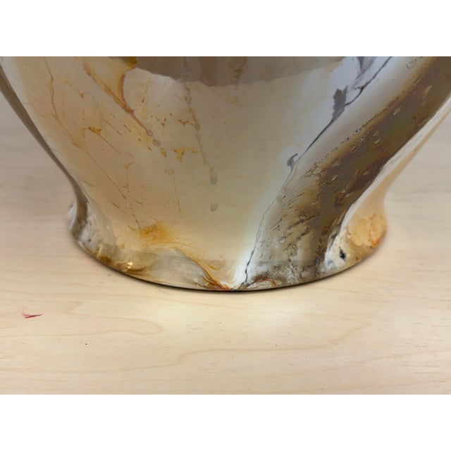 Amber Glass Table Lamp With Patterned Lamp Shade For Sale - Image 11 of 12