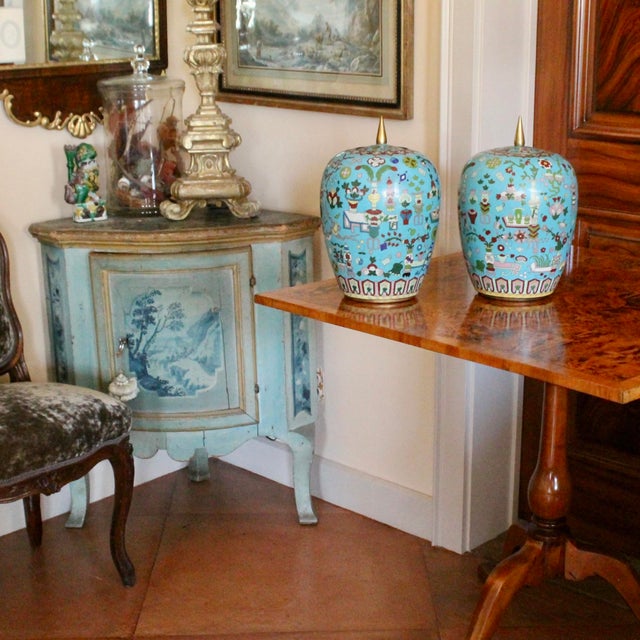Pair Chinese Export Turquoise Cloisonneé Lidded Jars For Sale - Image 14 of 14