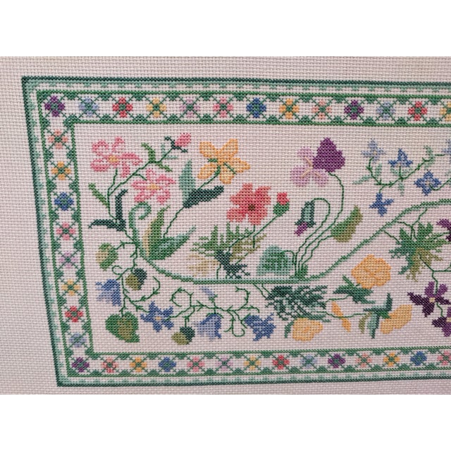 1960s Large Vintage Floral Cross-Stitch Silver Leaf Wall Mirror For Sale - Image 5 of 13