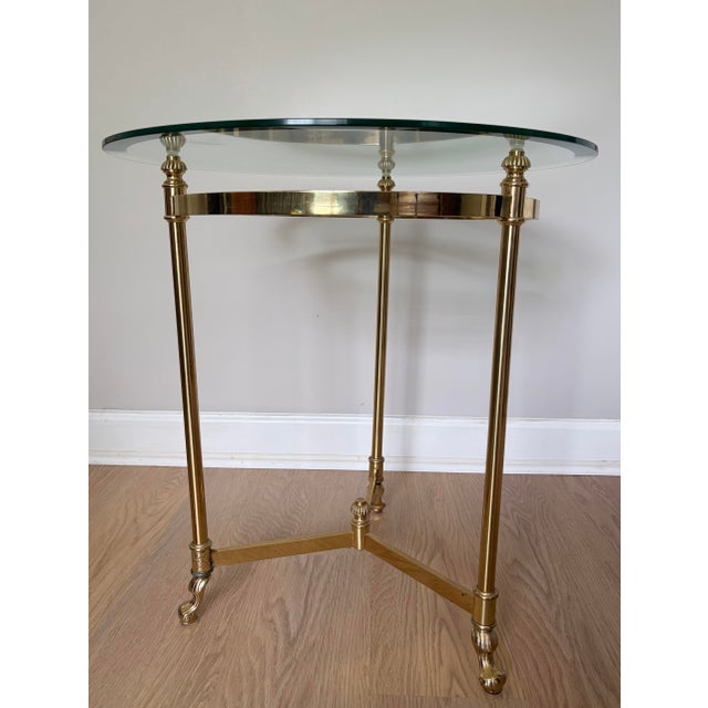 Mid-Century Modern Mid-Century Italian Style Brass & Glass Cocktail Table With Sculptural Hooved Feet For Sale - Image 3 of 8