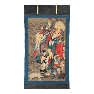 Large Chinese Canvas Art of Part of Sixteen Arhats With Guards Theme For Sale