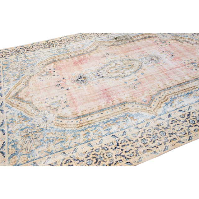 1960s Vintage Persian Shabby Chic Handmade Medallion Pink Wool Rug For Sale - Image 5 of 9