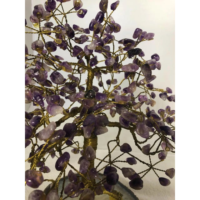 Late 20th Century Vintage Amethyst Tree on Agate Base Tree of Life With Copper Trunk and Stems For Sale - Image 5 of 7