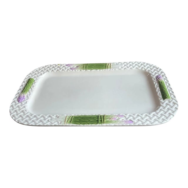 Vintage Majolica Style Asparagus Serving Platter Hand Painted in Portugal For Sale