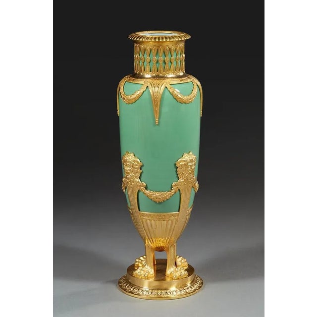 Jade Green Opaline and Gilded Brass Vases, 1880, Set of 2 For Sale - Image 4 of 12