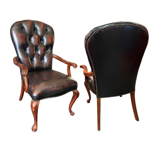 Upgrade your home with this pair of Vintage Stanley Furniture leather armchairs. These chairs are a testament to classic...