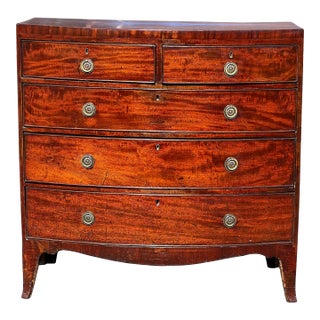 Colonial American Made Georgian Mahogany Bow Front Two Over Three Chest C. 1780 For Sale