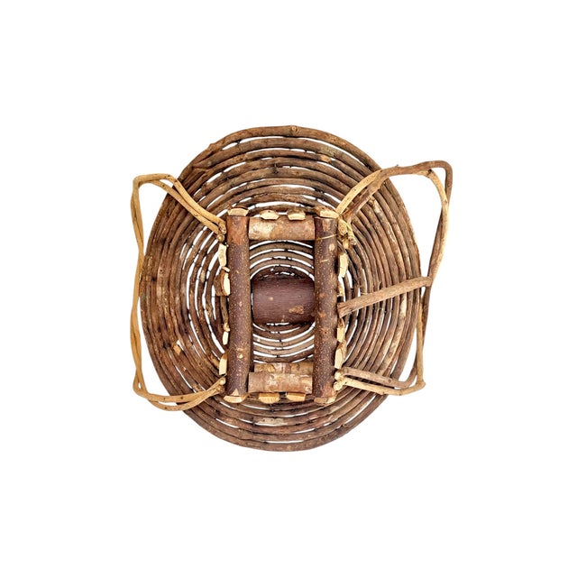 Vintage French Folk Art Adirondack Style Grapevine Gathering Basket With Double Handles, Mid-Century Rustic Market Basket 24” Wide For Sale - Image 10 of 18