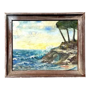 Vintage Original Signed Seascape Painting on Canvas