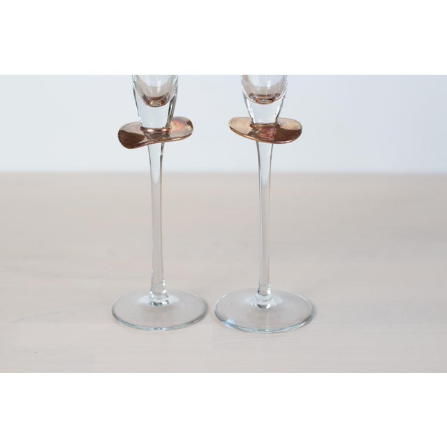 1980s 1980s Handblown Stemmed Cordial Glasses With Rose Copper Collar - a Pair For Sale - Image 5 of 9