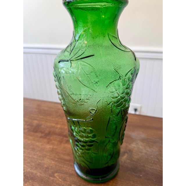 Italian Green Molded Glass Relief Vase For Sale - Image 4 of 12