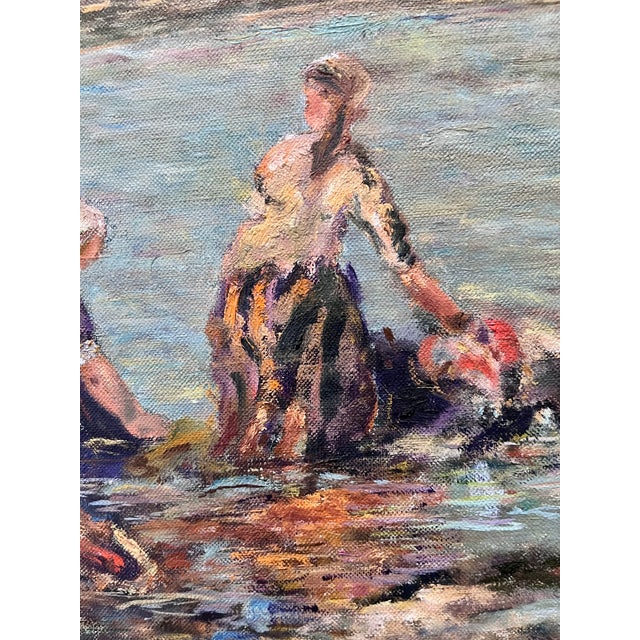 Vintage Framed Original Impressionist Painting of Women at the River For Sale - Image 10 of 13