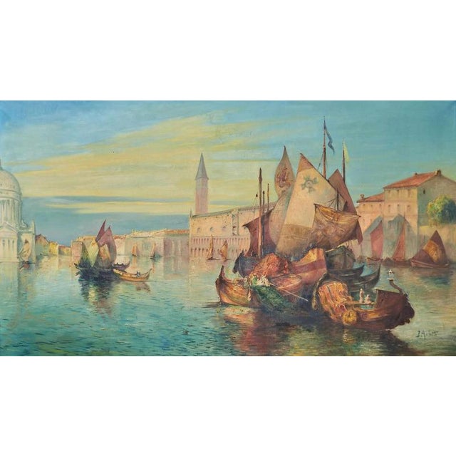 Beige J. Arlotta, Venice, Oil on Canvas, Framed For Sale - Image 8 of 8