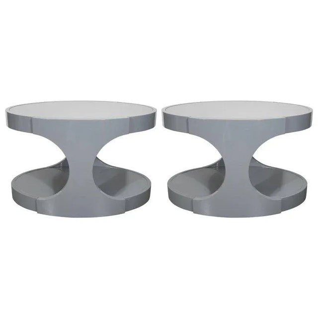 Graphic Modernist Gray Lacquered Two-Tiered Oval Side Tables - a Pair For Sale In New York - Image 6 of 6
