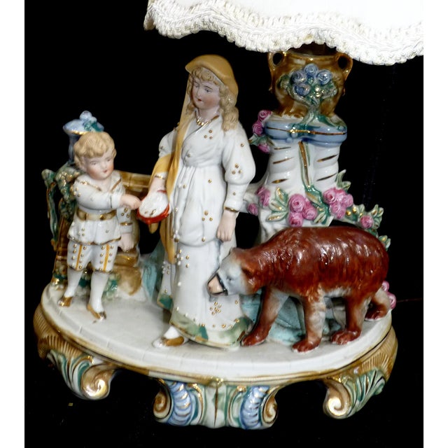 Ceramic Pair of 15” c.1900 Antique Heubach German Bisque "Circus Bear" Story Lamps For Sale - Image 7 of 14