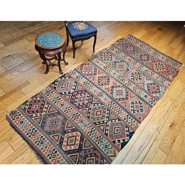 Antique Caucasian Kazak Kilim, Wool Flatweave, Geometric Design, 1890s For Sale - Image 4 of 12