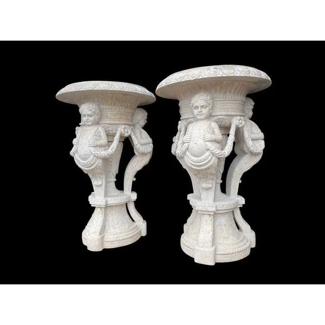 Large 20th Century Hand-Carved Marble Planters, Set of 2 For Sale - Image 6 of 16