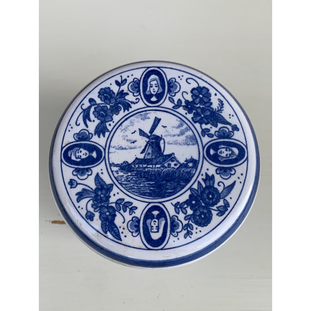 Blue Mid-20th Century Dutch Delft Blue & White Covered Sugar Jar For Sale - Image 8 of 10