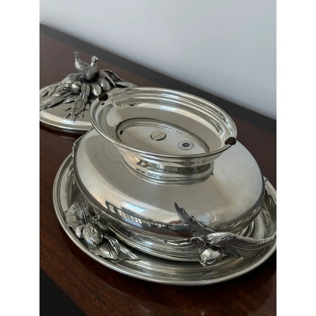 Silver Cipolla Pewter Pheasant Tureen & Under Plate For Sale - Image 8 of 11