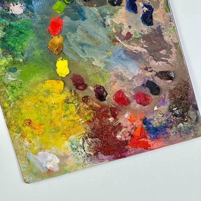 Late 20th Century Late 20th Century Bright Vintage Artist's Large Painting Palette With Remnant Oil Paint For Sale - Image 5 of 10