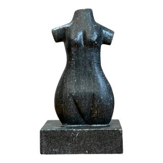 Vintage Carved Stone Female Torso Sculpture For Sale