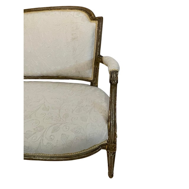 French 19th Century Louis XVI Style Giltwood Settee For Sale - Image 3 of 10