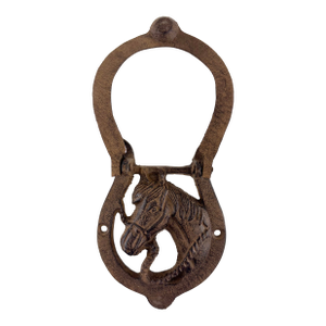 Vintage Cast Iron Horse Head Horseshoe Door Knocker Rustic Equestrian