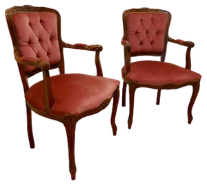 French Button Back Salon Chairs, 1970, Set of 2