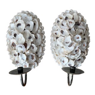 Oly Studio Oyster Shell & Iron Candle Sconces-A Pair For Sale