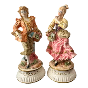 Set of 2 Baroque Style Large Capodimonte Porcelain Figurines, Italy, Circa 1900s