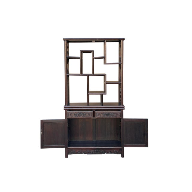 2000 - 2009 Brown Oriental Two Sided Display Curio Cabinet Room Divider B For Sale - Image 5 of 10