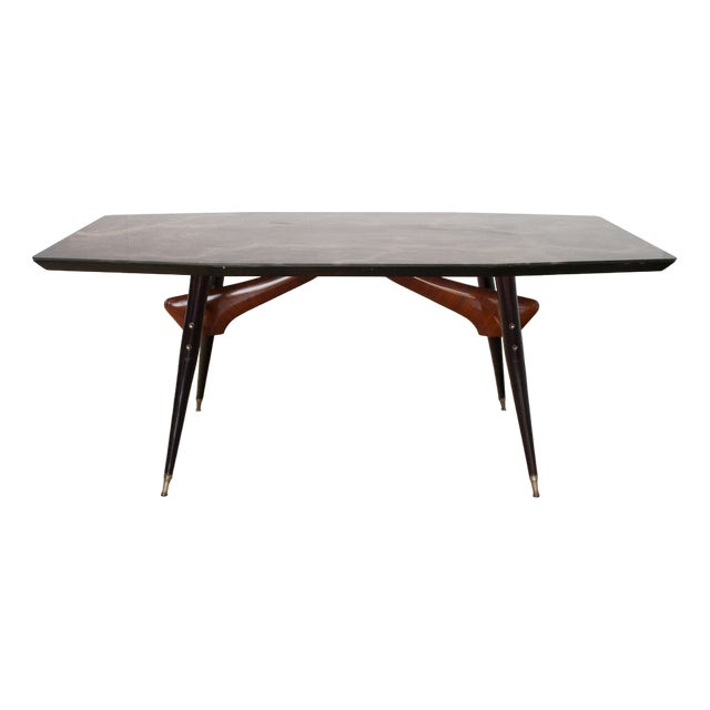 Table in Walnut with Black Lacquered Wood Structure, 1960s For Sale