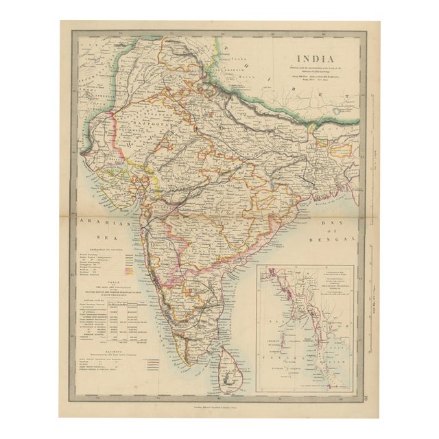 Antique Map of India with Railways Sanctioned by the East India Company, 1858 For Sale