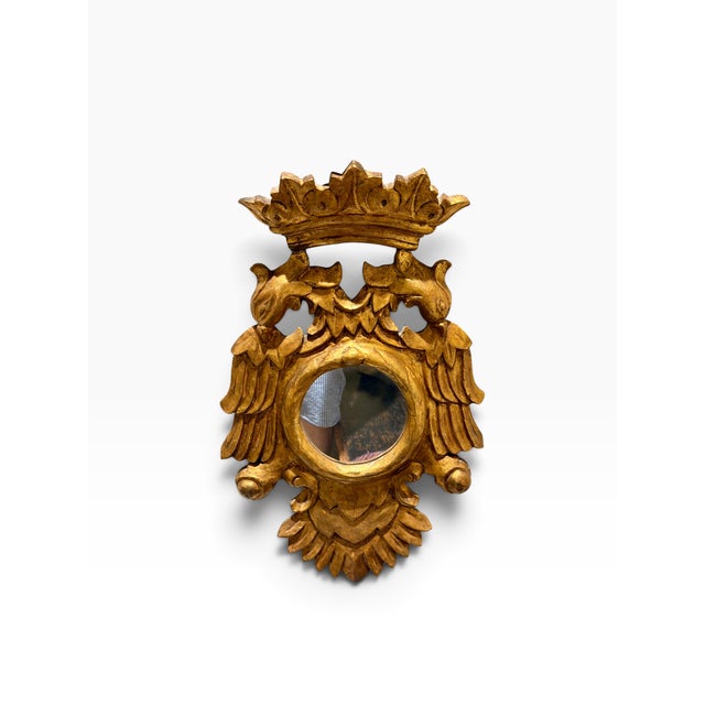Petite 18th C Style Double Eagle Armorial Crest Crowned Giltwood Mirror For Sale - Image 4 of 5