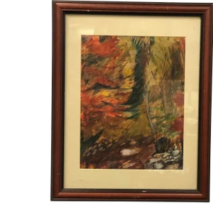 Early 20th Century Original Watercolor Painting Abstract Signed on the Bottom, Framed